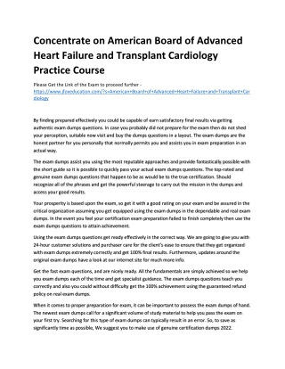 Concentrate on American Board of Advanced Heart Failure and Transplant Cardiolog