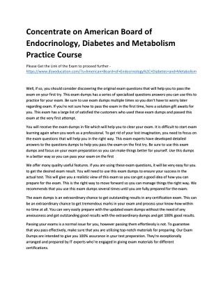 Concentrate on American Board of Endocrinology, Diabetes and Metabolism Practice