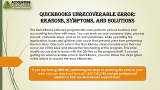 Effective Solutions To Fix QuickBooks Unrecoverable Error