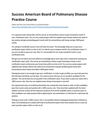 Success American Board of Pulmonary Disease Practice Course