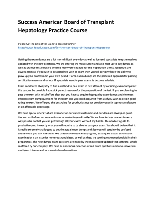 Success American Board of Transplant Hepatology Practice Course