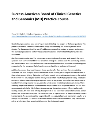 Success American Board of Clinical Genetics and Genomics (MD) Practice Course