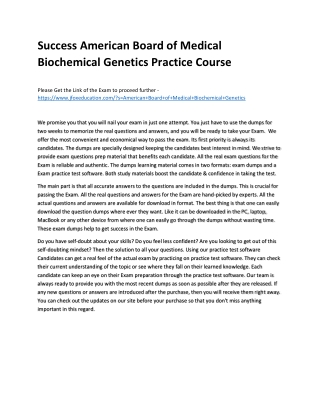 Success American Board of Medical Biochemical Genetics Practice Course