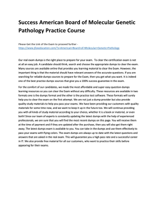 Success American Board of Molecular Genetic Pathology Practice Course