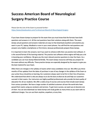 Success American Board of Neurological Surgery Practice Course