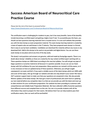 Success American Board of Neurocritical Care Practice Course