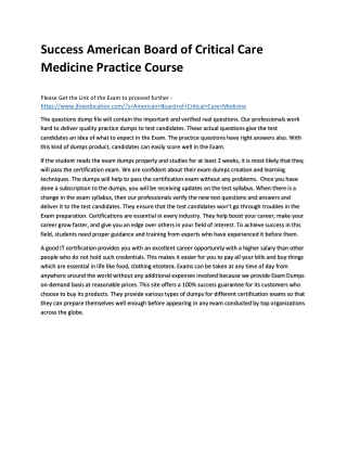 Success American Board of Critical Care Medicine Practice Course