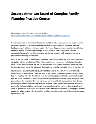 Success American Board of Complex Family Planning Practice Course