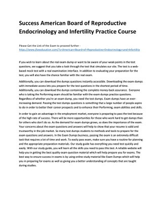 Success American Board of Reproductive Endocrinology and Infertility Practice Co