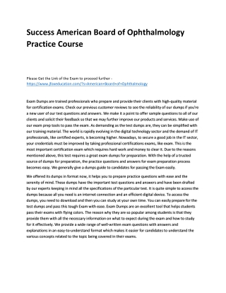 Success American Board of Ophthalmology Practice Course