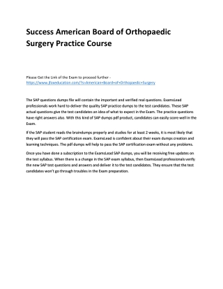 Success American Board of Orthopaedic Surgery Practice Course