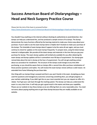 Success American Board of Otolaryngology – Head and Neck Surgery Practice Course