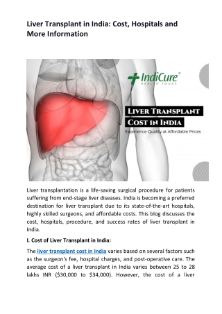 Liver Transplant in India -Cost, Hospitals and More