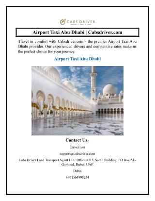 Airport Taxi Abu Dhabi  Cabsdriver.com