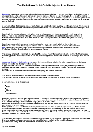 The Evolution of Solid Carbide Injector Bore Reamer