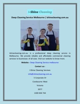 Deep Cleaning Service Melbourne  Ishinecleaning.com