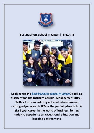 Best Business School In Jaipur | Iirm.ac.in