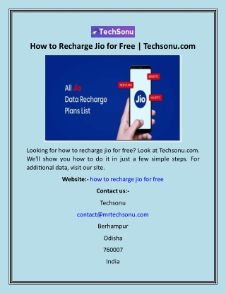 How to Recharge Jio for Free  Techsonu