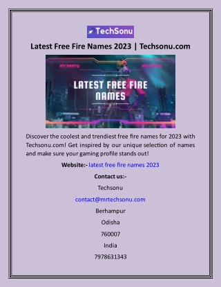 Latest Free Fire Names 2023  Techsonu