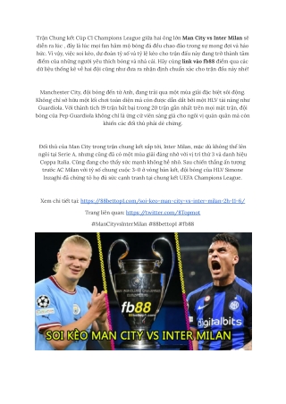 Dự đoán tỷ số, tỷ lệ kèo trận Man City vs Inter Milan (2h, 11/6) tại 88bettop1