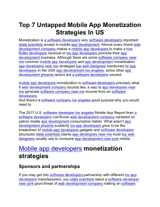 Top 7 Untapped Mobile App Monetization Strategies In US