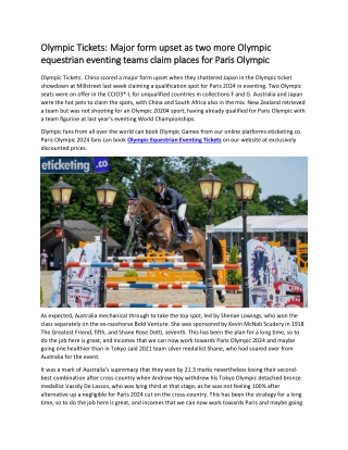 Olympic Tickets Major form upset as two more Olympic equestrian eventing teams claim places for Paris Olympic