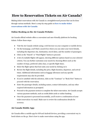 How to Reservation Tickets on Air Canada?