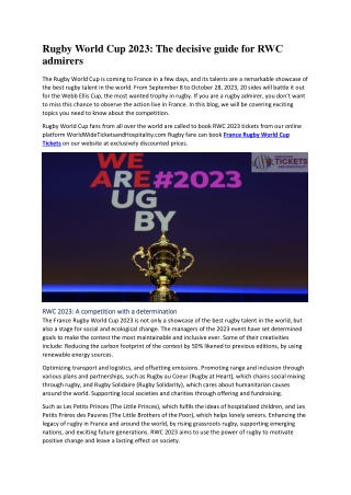 Rugby World Cup 2023 The decisive guide for RWC admirers