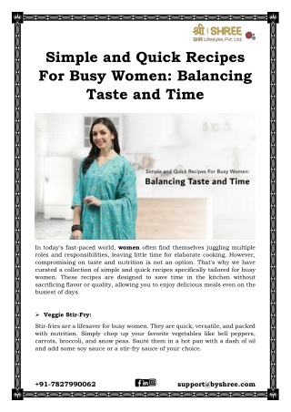 Simple and Quick Recipes for Busy Women: Balancing Taste and Time