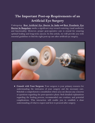 The Important Post-op Requirements of an Artificial Eye Surgery