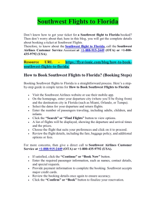 Southwest Flights to Florida |  1-888-915-2449