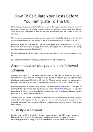 How To Calculate Your Costs Before You Immigrate To The UK