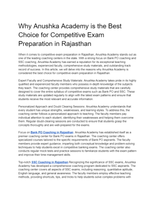 Why Anushka Academy is the Best Choice for Competitive Exam Preparation in Rajasthan