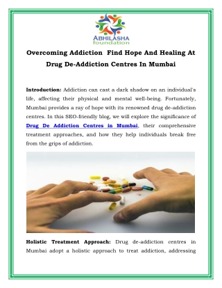 Overcoming Addiction  Find Hope And Healing At Drug De Addiction Centres In Mumbai