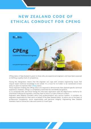 NEW ZEALAND CODE OF ETHICAL CONDUCT FOR CPENG