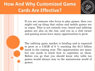 How And Why Customized Game Cards Are Effective