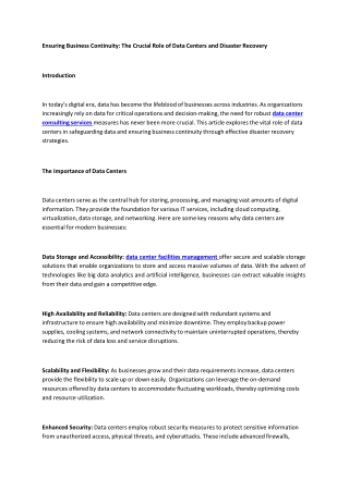 Ensuring Business Continuity