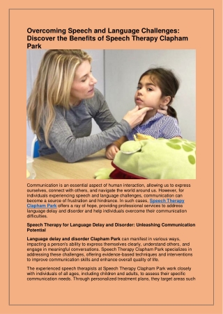 Looking for the best Prompt Speech Therapy in Clapham Park