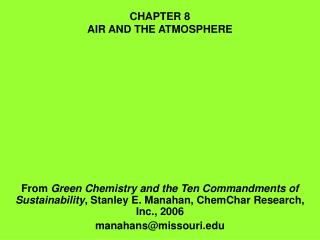 CHAPTER 8 AIR AND THE ATMOSPHERE