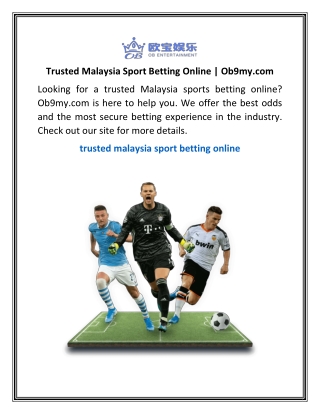 Trusted Malaysia Sport Betting Online | Ob9my.com