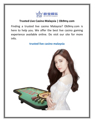 Trusted Live Casino Malaysia | Ob9my.com