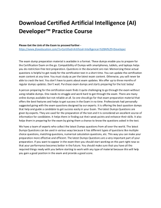 Download Certified Artificial Intelligence (AI) Developer™ Practice Course