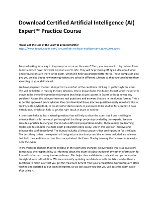 Download Certified Artificial Intelligence (AI) Expert™ Practice Course