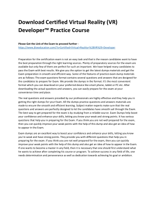 Download Certified Virtual Reality (VR) Developer™ Practice Course