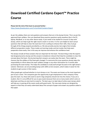 Download Certified Cardano Expert™ Practice Course