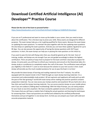 Download Certified Artificial Intelligence (AI) Developer™ Practice Course