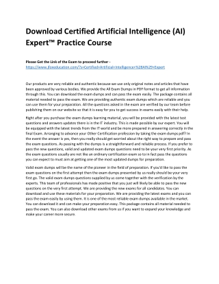 Download Certified Artificial Intelligence (AI) Expert™ Practice Course