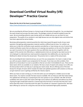 Download Certified Virtual Reality (VR) Developer™ Practice Course