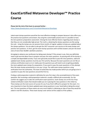 ExactCertified Metaverse Developer™ Practice Course