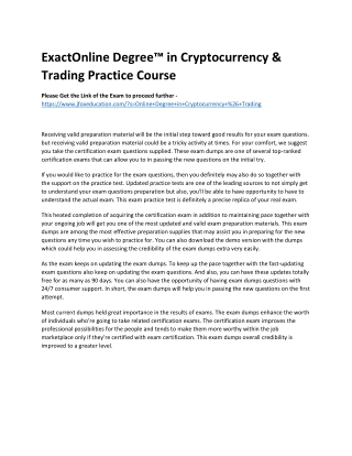 ExactOnline Degree™ in Cryptocurrency & Trading Practice Course